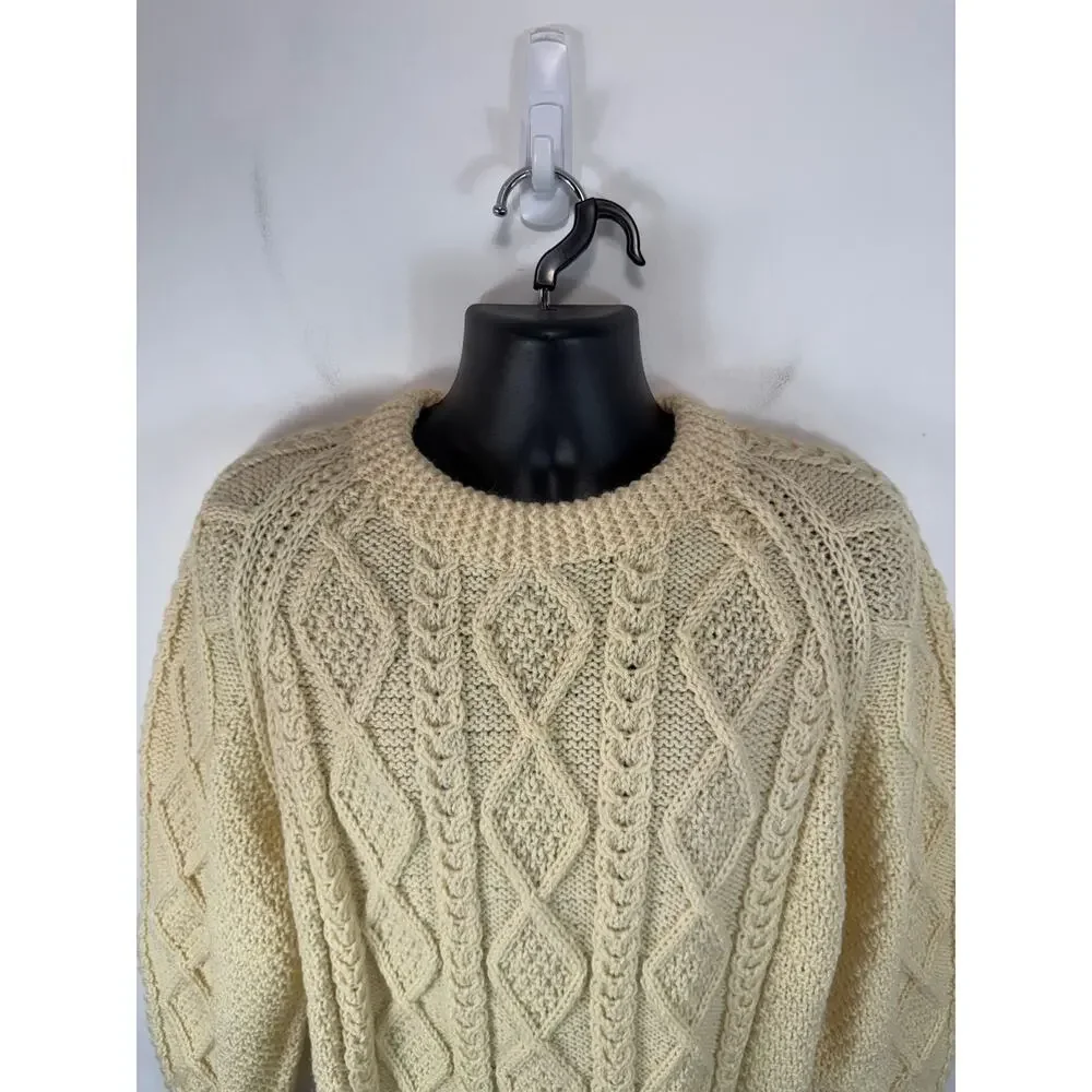 Vintage Quills Woolen Market Ireland Hand Knit Chunky Cable Wool Sweater Large